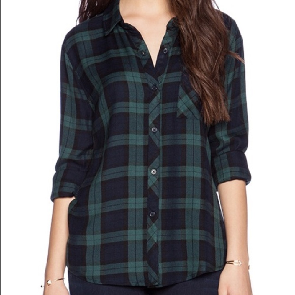 Rails Hunter Green Navy long sleeve Button down Blouse in a size small.